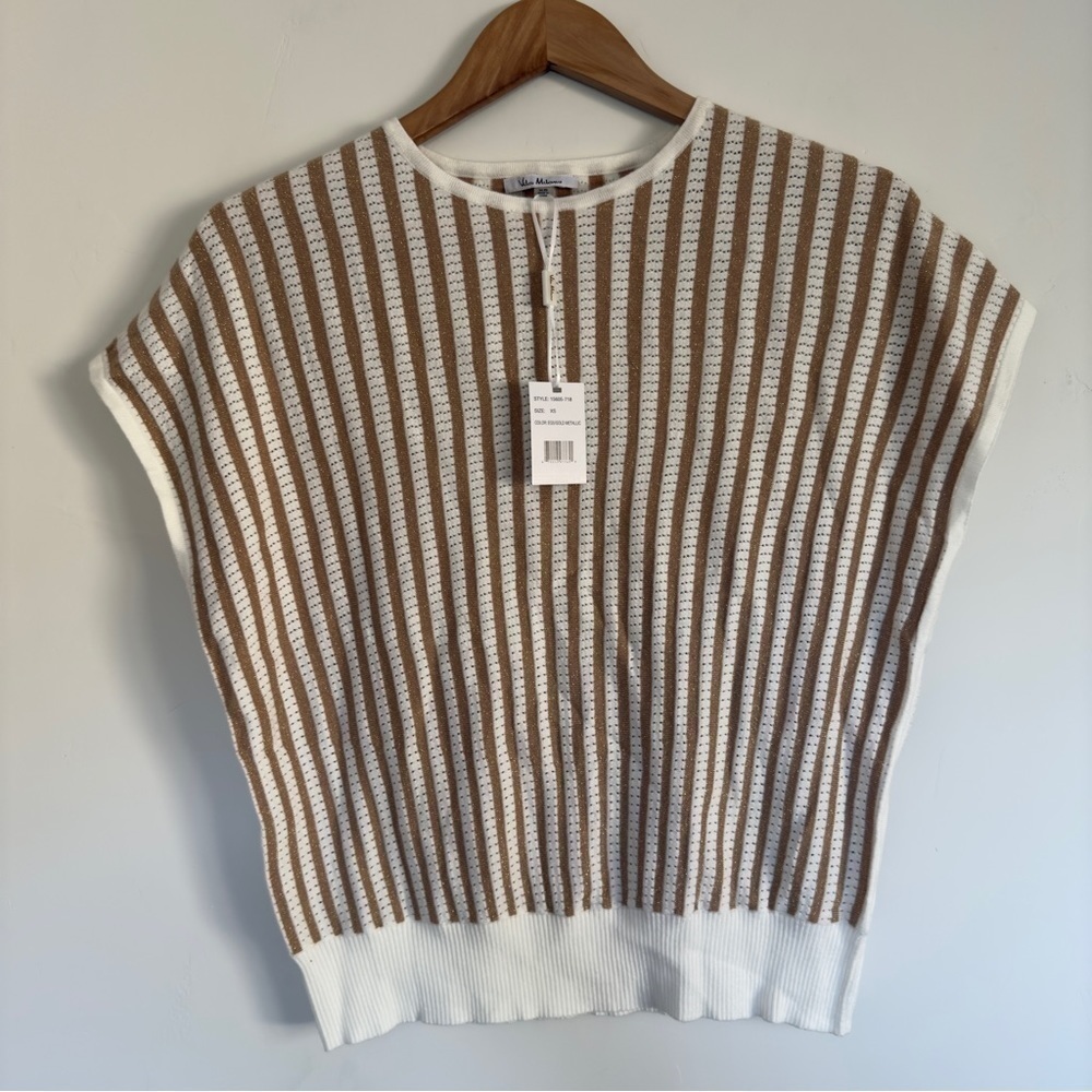 NWT Vila Milano striped slouchy sweater vest white & gold Size: XS
